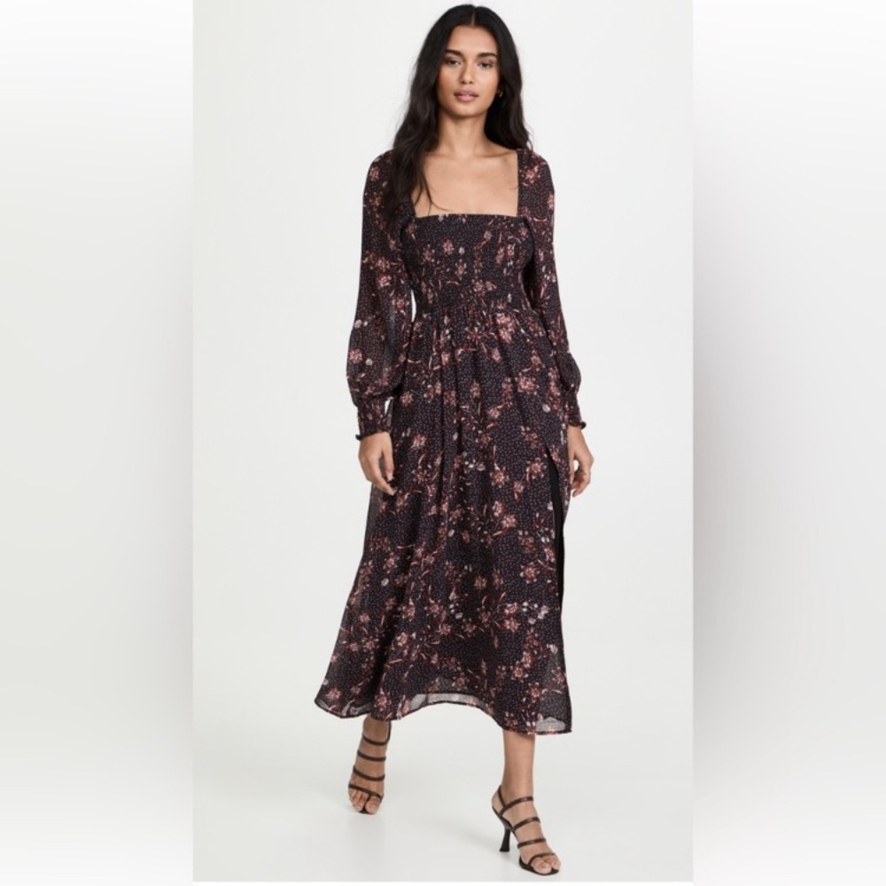 OPT women's smocked dress with slit square neck Cottagecore romantic size XS
